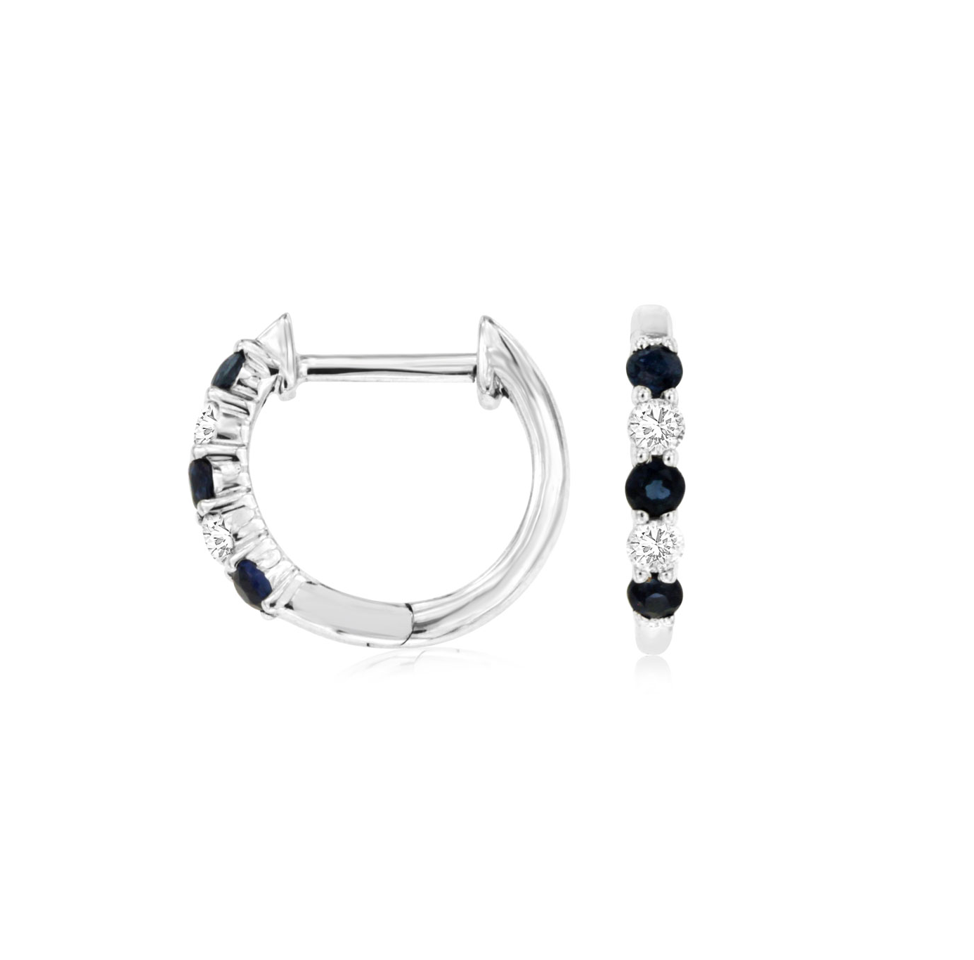 Sabel Collection Alternating Diamond and Blue Sapphire Huggie Hoop Earrings